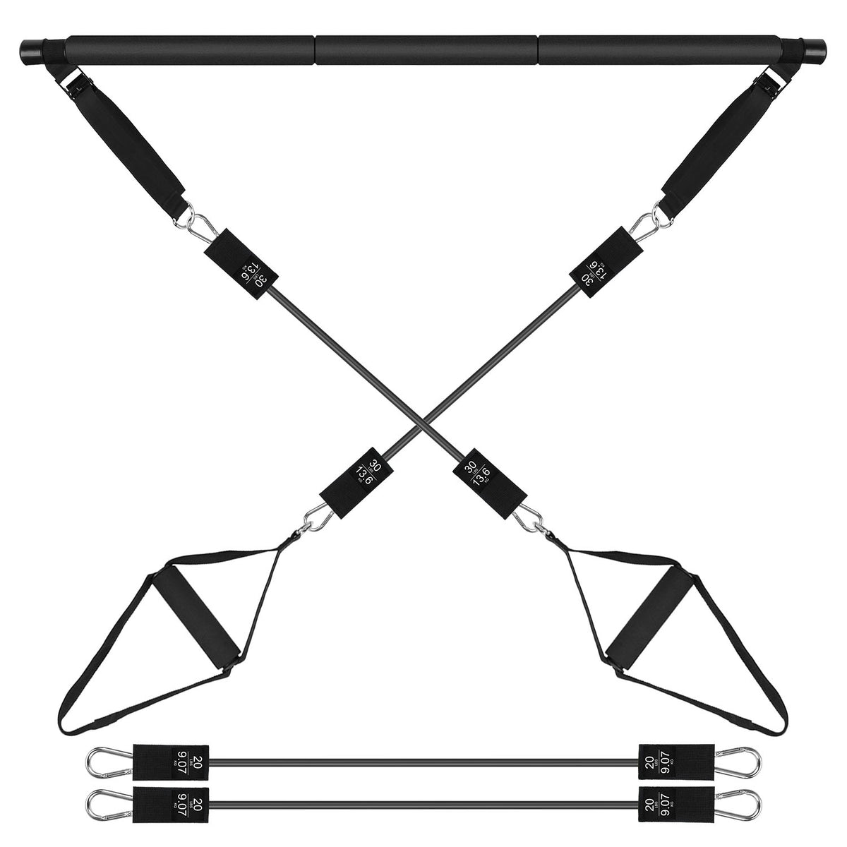 Pilates bar resistance training equipment with adjustable bands
