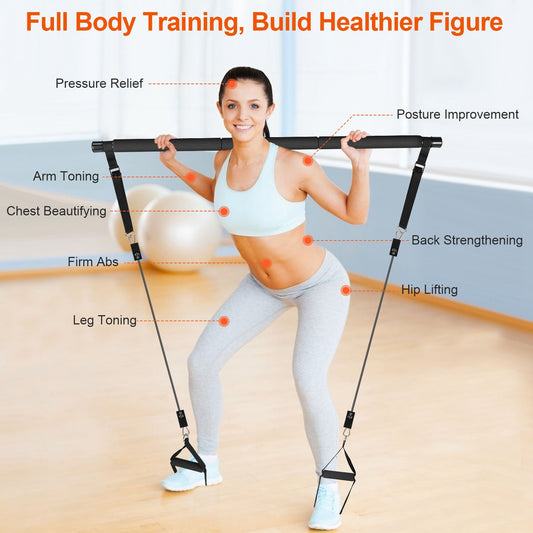 Pilates resistance bar kit with resistance bands for full body home workout