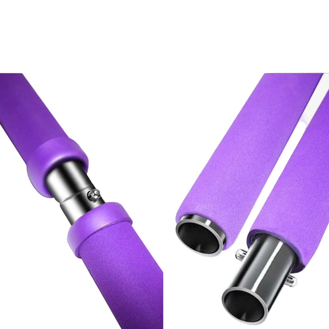Purple handles with silver connectors on a white background
