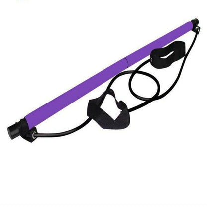 Purple resistance band with black handles on a white background