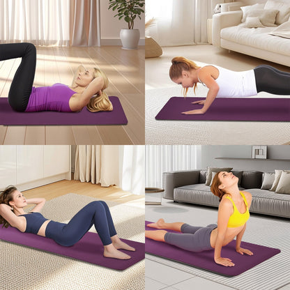 Yoga and Pilates exercises using a purple non-slip workout mat