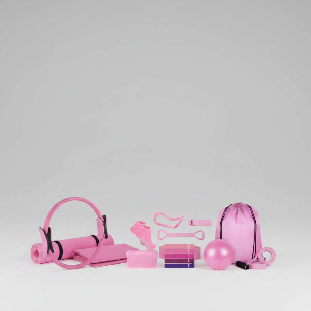 Pilates ring, yoga ball and resistance bands for muscle toning, core strength and flexibility